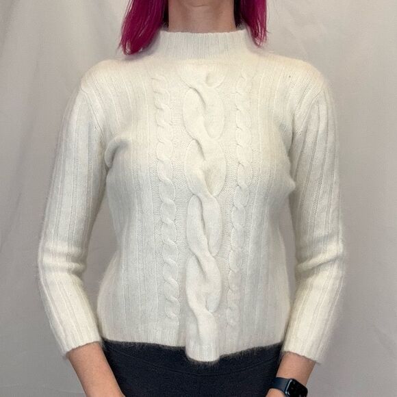 Liz Claiborne Women Mock Neck Sweater M Med Medium Angora Lambs Wool Ivory Cream - Picture 1 of 14